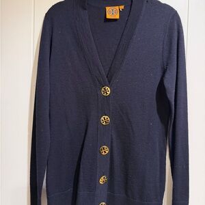 Tory Burch Midnight Cardigan with Gold Accents